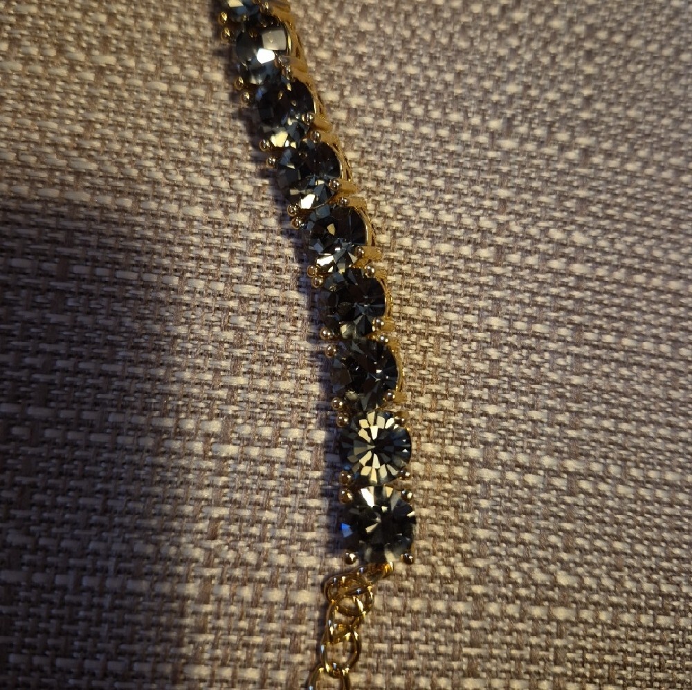 Gold-Tone Grayish Black Crystal Tennis Bracelet - Women Jewelry - Picture 3 of 3